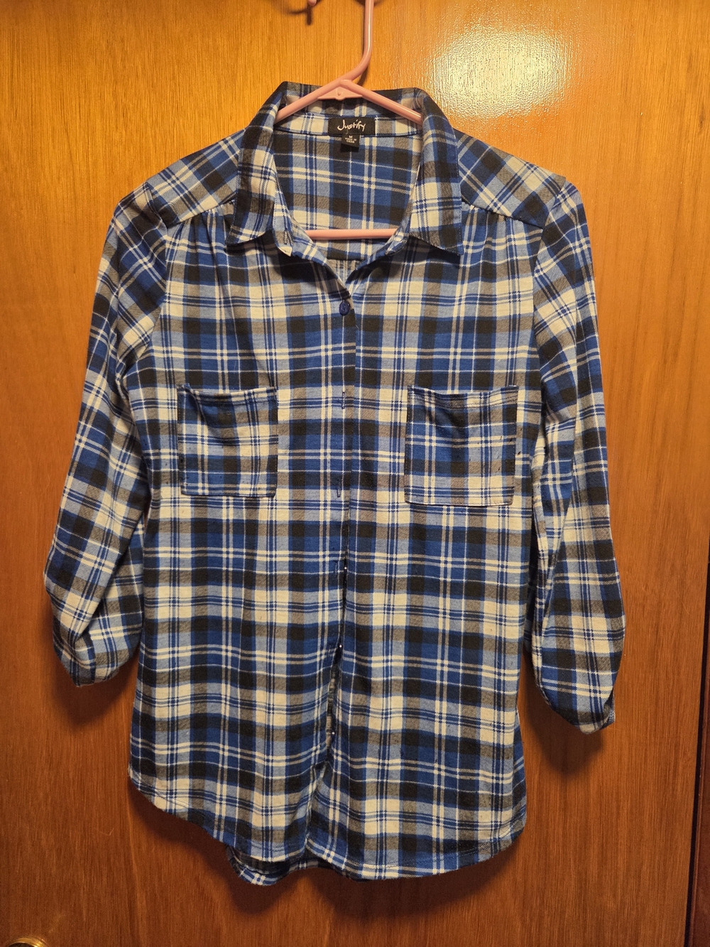 Justify Blue and White Plaid Button-Down Shirt